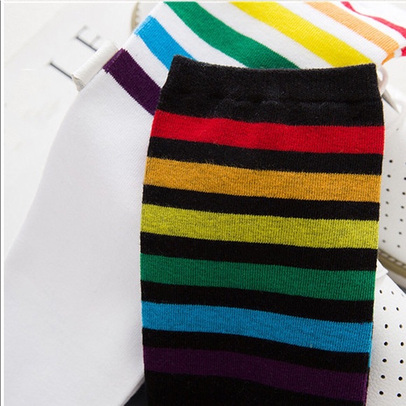 Rainbow Stripe Sport Socks White NEW - Picture 5 of 7